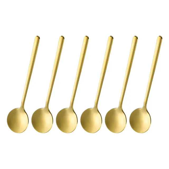 Unique Bargains Stainless Steel Long Handle Round Head Spoon 6 Pcs Gold Tone 5.1 Inch