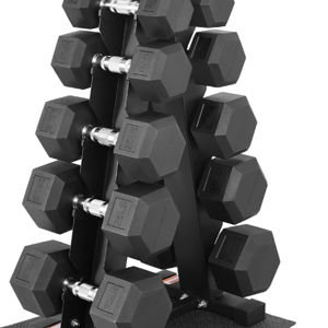 Fitvids Rubber Coated Hex Dumbbell Set with Storage Rack