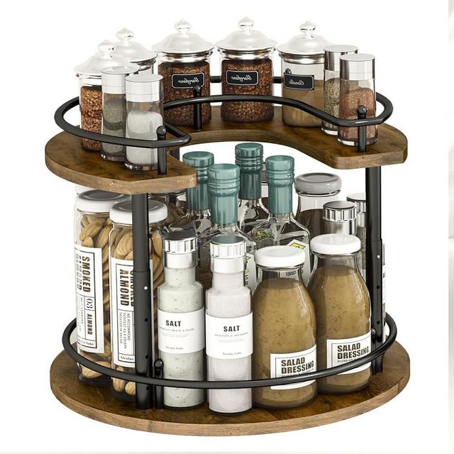 LIAISIMI 2 Tier Lazy Susan Organizer,2-Tier Spinning Spice Rack with Stable Carousel Base & 4 Height Settings for Cupboard Kitchen Countertop Dining Table Cupboard (Round)