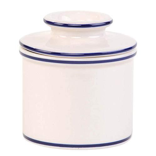 Butter Bell - The Original Butter Bell Crock by L. Tremain, French Ceramic Butter Dish, Le Bistro, Ivory with Blue Banding