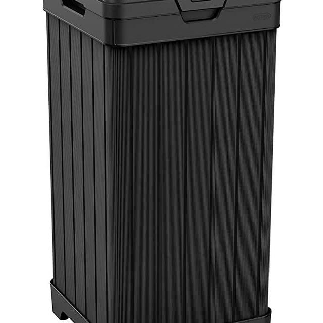 KETER Baltimore 38 Gallon Trash Can with Lid and Drip Tray for Easy Cleaning-Perfect for Patios, Kitchens, and Outdoor Entertaining, 38 Gallons, Black