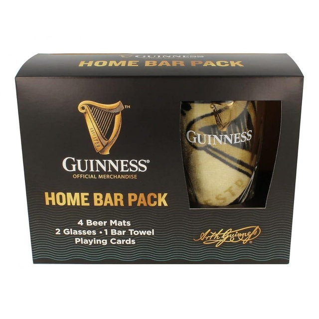 Guinness Official Home Bar Pack | Includes Pint Glasses, Beer Mats, Bar Towel and Playing Cards