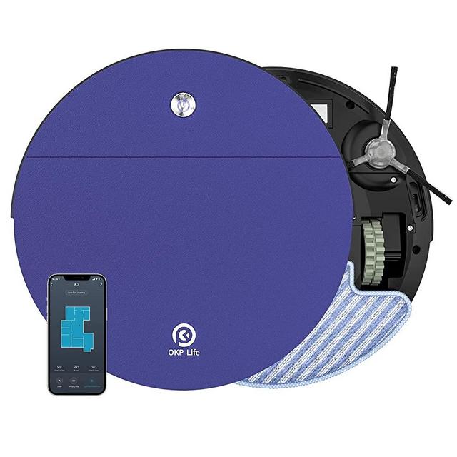 OKP Robot Vacuum and Mop, 2 in 1 Ultra-Thin Robotic Vacuum with 2000pa Strong Suction,WiFi-Connected and Self-Charging for Pet Hair Carpet and Hardfloor