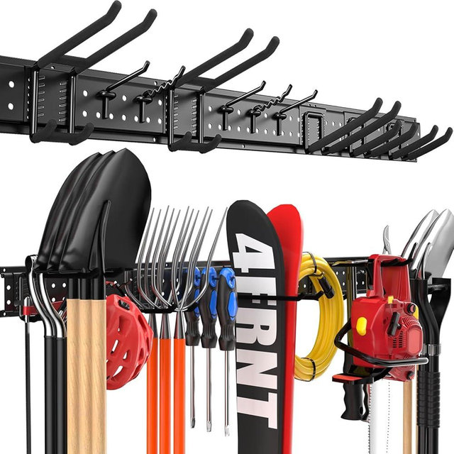ZICANYCO Garage Tool Organizer Wall Mount 48 inches with 10 Adjustable Heavy-Duty Hooks, Garage Organization, Garden Tool Storage Rack for Garage, Yard, and Shed, Holds Up to 400 lbs