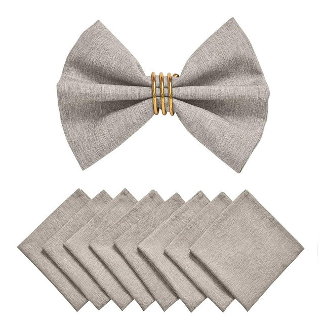 HomeJoy Cloth Napkin Set of 8 Square Washable Reusable Linen Fabric Polyester for Kitchen Dinner Dining Restaurants Wedding Party Banquet Table(Flaxen/17x17 Inch)