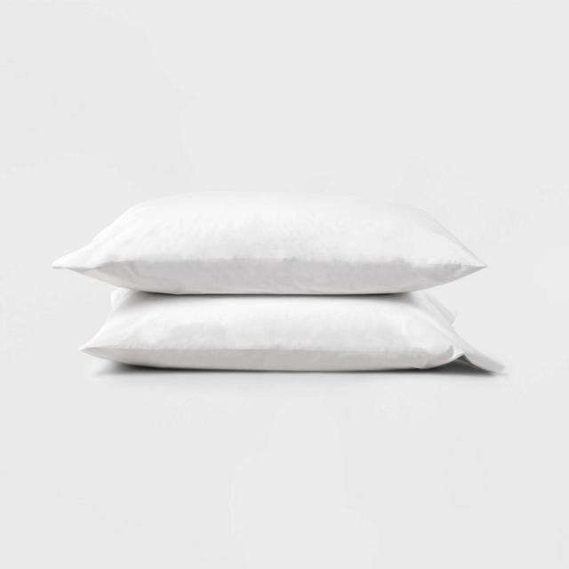 Standard Washed Supima Percale Solid Pillowcase Set White - Casaluna™