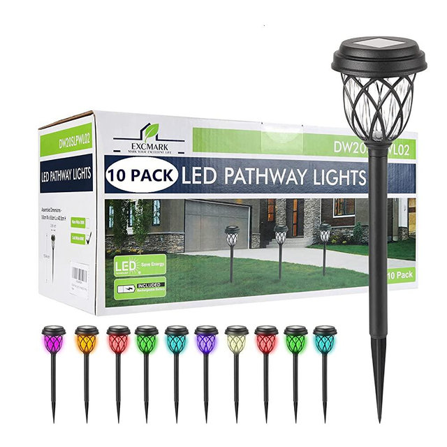 EXCMARK 10 Pack Color Changing Solar Lights Outdoor Decorative for Garden Pathway Walkway, Solar Outdoor Decorations for Patio Garden Christmas.