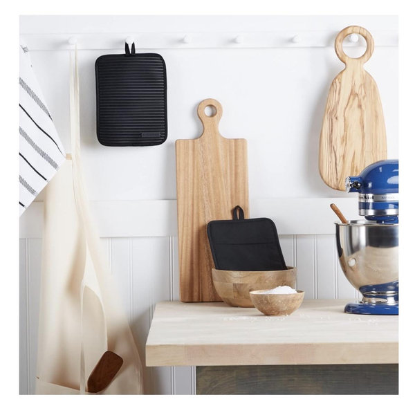 KITCHENAID Ribbed Soft Silicone Pot Holder 2-Pack Set, Matte Black, 7"x9"