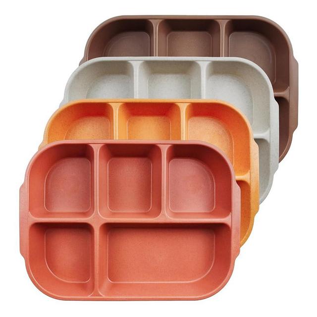 greenandlife 10.8 Inch 4PCS Divided Plates for Kids Adults, Portion Control Plates, Dishwasher & Microwave Safe Compartment Plate, Unbreakable Lightweight Reusable Wheat Straw Plates, Sunset