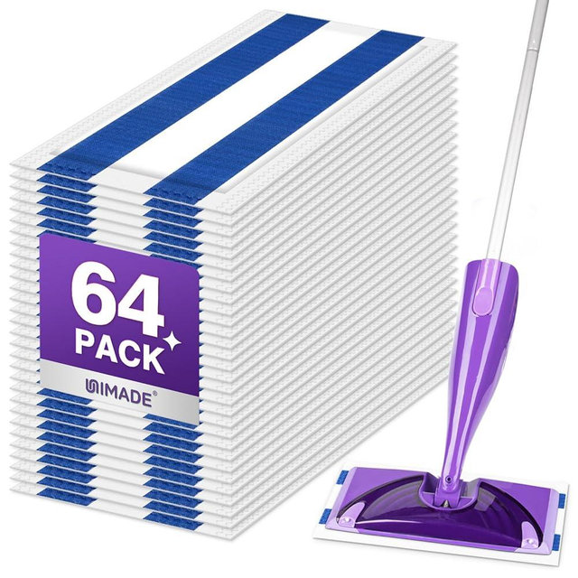 UNIMADE 64 Count Mop Pad Refill Compatible with Swiffer WetJet, Disposable Multi-Layers Mopping Pads for All Hard Surface, Especially Hardwood Floor, Super Absorbent Spray Mopping Pad Refills
