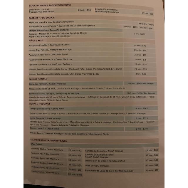 Spa menu part 2
