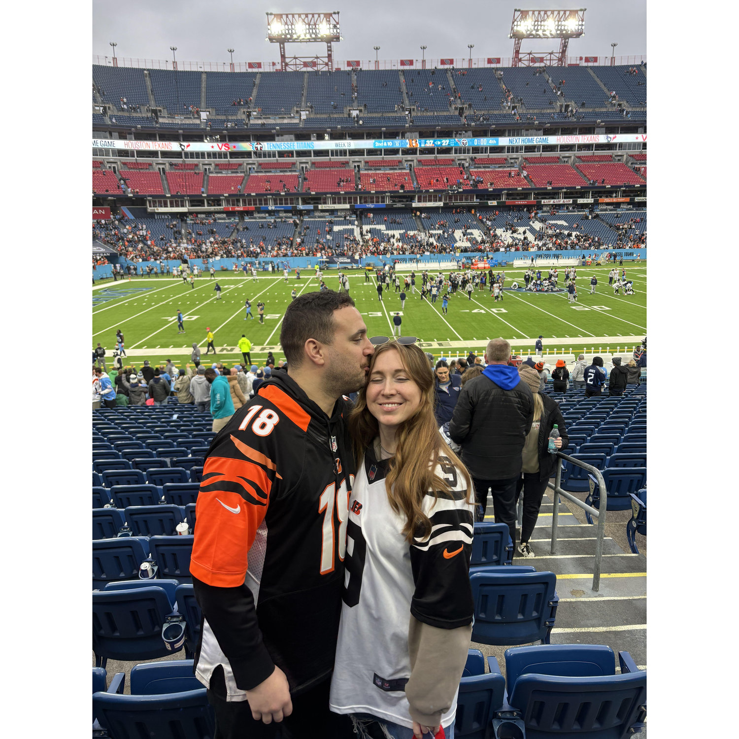 Smiles, hugs, kisses, and fun during a Bengals win in Nashville.