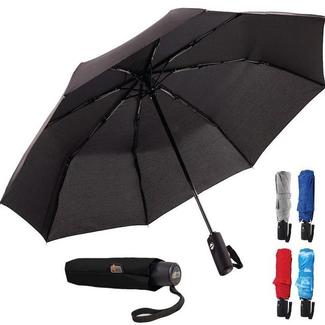 Gorilla Grip Compact Travel Umbrella for Rain, Windproof Reinforced Ribs, Teflon Coated, Portable, One-Click Automatic Open and Close, Collapsible and Lightweight Umbrella