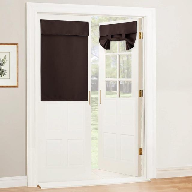 RYB HOME Curtain for French Door - Tool Free Self Adhesive Tricia Window Curtain Thermal Insulated Privacy Blinds for Sidelight Curtains Energy Efficient Room Darkening, W 26 x L 40, Brown, 1 Pc