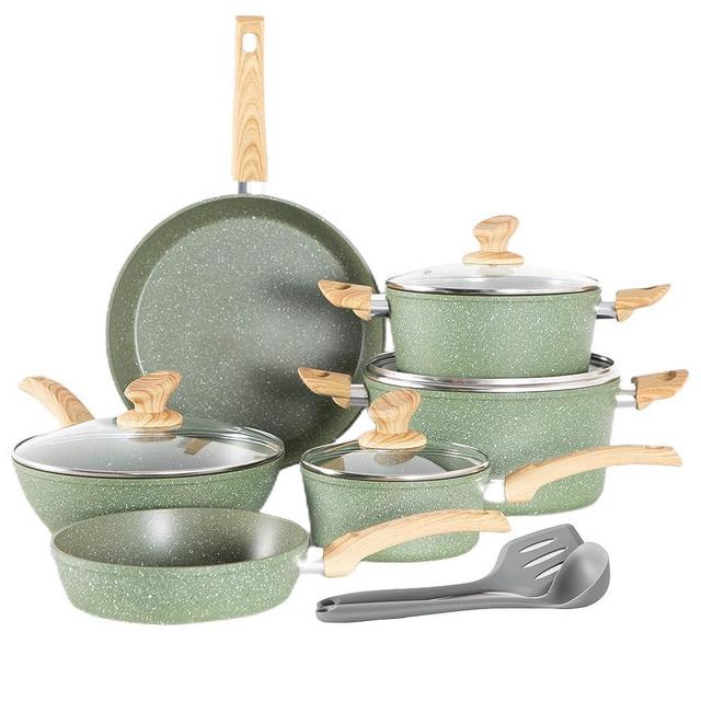 MAISON ARTS Kitchen Cookware Sets Nonstick, 12 Piece Pots and Pans Set Granite Cooking Set for Induction & Dishwasher Safe, Oven, Stovetop, Green