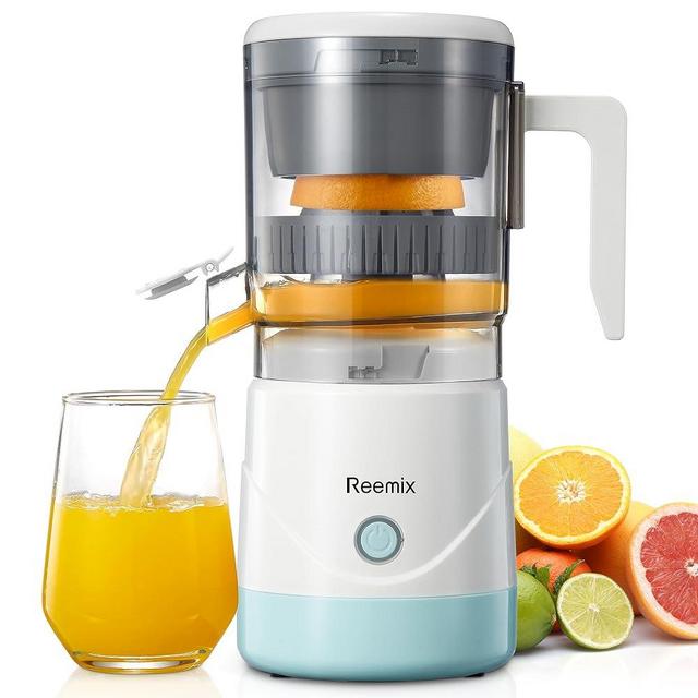Electric Citrus Juicer, Reemix Full-Automatic Orange Juicer Squeezer for Orange, Lemon, Grapefruit, Citrus Juicer with Cleaning Brush, Easy to Clean and Use (White)