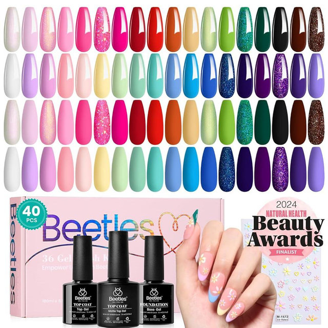 beetles Gel Polish Set 36 Colors Verse of Flower Collection Spring Summer Gel Nail Polish Pink Red Green Blue Gel Polish with 3Pcs Base Top Coat Soak off UV Gel & Nail Art Stickers Gifts for Women