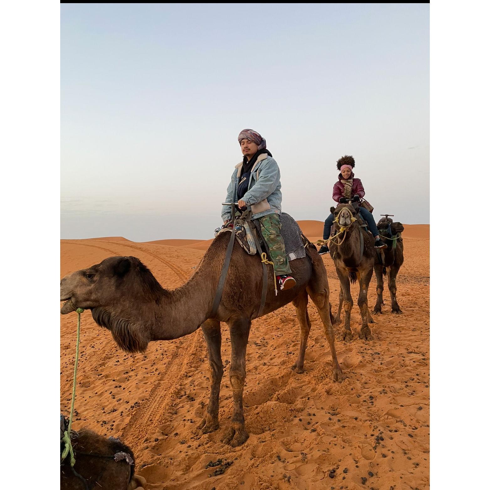 Just chillin, even one of us has our eyes closed as we ride this camel. Morocco was so good to us.