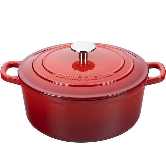 EDGING CASTING Enameled Cast Iron Dutch Oven Pot with Lid, 7 Quart, Round Dutch Ovens, Bread Oven Dual Handles, for Bread Baking, Oven Safe up to 500°F, Red