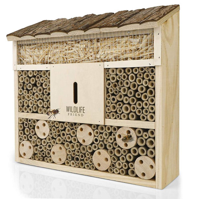 Wildlife Friend I Bee Hotel Insect Hotel - 29.5 x 28 x 10 cm - untreated, Solid Wood bee House for Bees, Ladybugs & lacewings - Hanging Insect House & Nesting aid