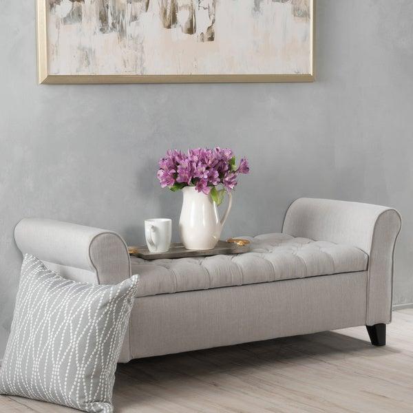 Keiko Contemporary Rolled Arm Fabric Storage Ottoman Bench by Christopher Knight Home - Light Gray