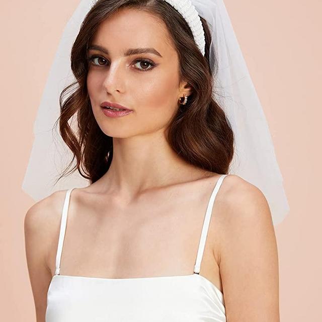xo, Fetti Bachelorette Party Decorations Pearl Headband with Detachable Veil | White Headpiece Bridal Shower Gift, Bridesmaid Favors