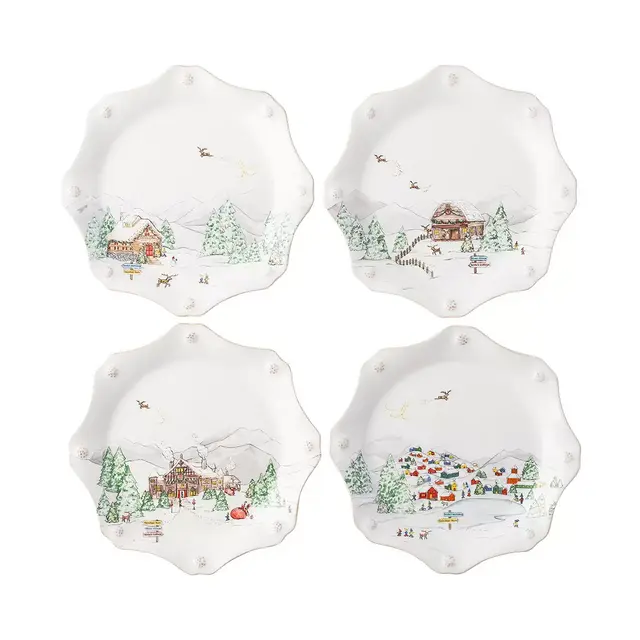 Juliska Berry & Thread North Pole Scalloped Dessert/Salad Plate, Set of 4