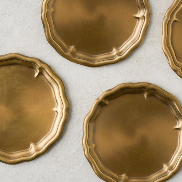 Vintage-Inspired Brass Coaster Set of Four
