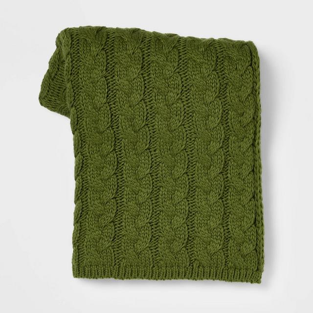 Solid Chunky Cable Knit Throw Blanket Green - Threshold™