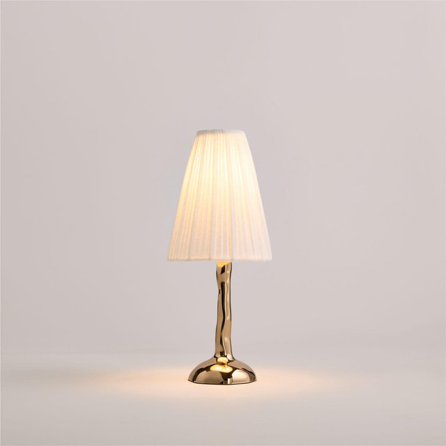 Colette Hammered Brass Mini Table Lamp with Fabric Shade 13", Set of 2