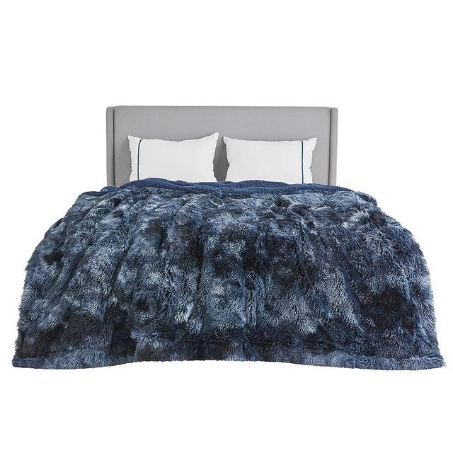 Bedsure Faux Fur Blankets Queen Size Tie Dye Navy – Fuzzy, Fluffy, and Shaggy Faux Fur, Soft and Thick Sherpa, Tie-dye Decorative Gift, Queen Blankets for Bed, 90x90 Inches, 640 GSM