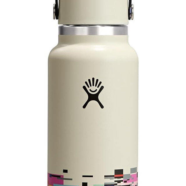 Hydro Flask Water Bottle - Insulated Stainless Steel - Wide Mouth Flex Straw Lid, Non Spill, Leakproof and Refillable in 32 Oz Glitch White