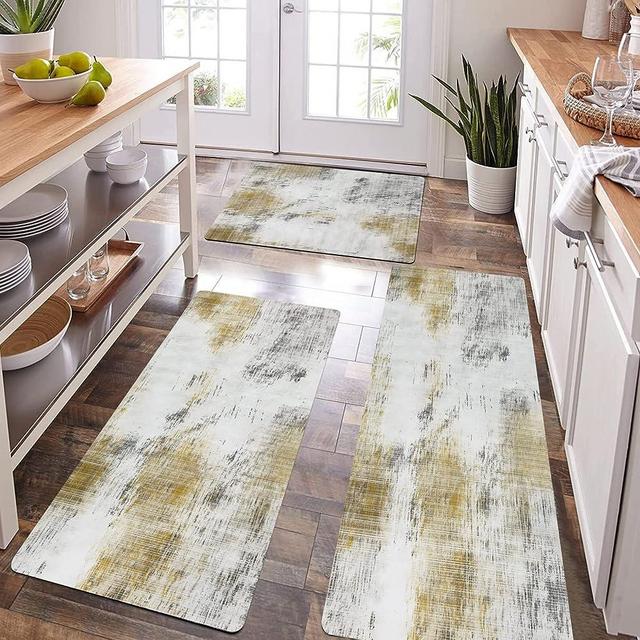 Pauwer Farmhouse Kitchen Rugs Sets of 3 Abstract Kitchen Mats for Floor Non Skid Washable Kitchen Rugs and Mats Waterproof Kitchen Runner Laundry Room Rug Floor Mat Carpet