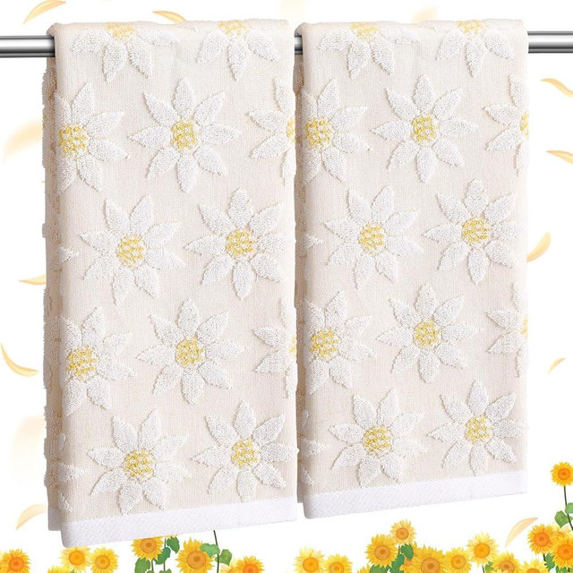 Lumina Garden 2 Pack Sunflower Hand Towels for Bathroom 14 x 29 in Spring Floral Flower Jacquard Decor 100% Cotton Absorbent Farmhouse Hand Towels for Bathroom Kitchen