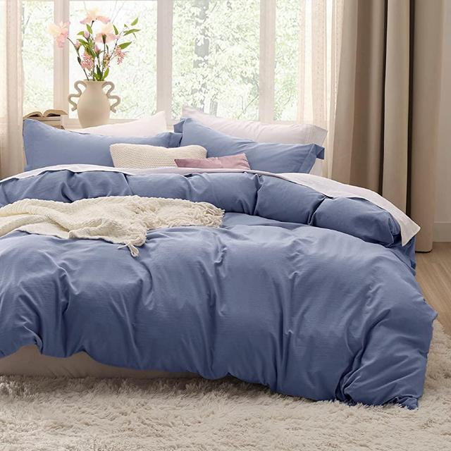 BEDSURE Duvet Cover Queen Size - Soft Prewashed Queen Duvet Cover Set, 3 Pieces, 1 Duvet Cover 90x90 Inches with Zipper Closure and 2 Pillow Shams, Slate Blue