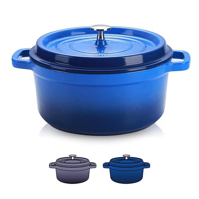 SULIVES Non-Stick Enamel Cast Iron Dutch Oven Pot with Lid Suitable for bread baking use on gas electric oven 3 Quart for 2-3 people(Dark Blue)