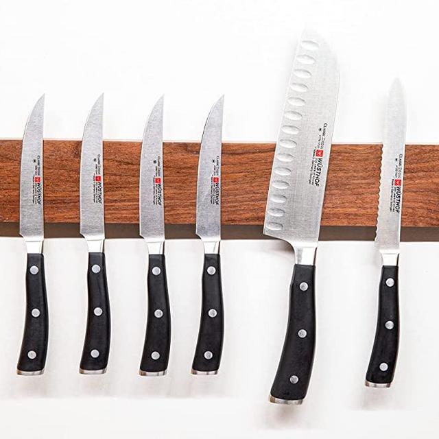 Magnetic Knife Holder Strip for Wall - Genuine Walnut Wood With A Very Strong Magnet To Securely Store All Your Knives - Perfect For Any Kitchen; Easy Installation - (16 inch)