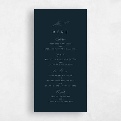 Darkest Teal, Blue Wedding Menu - Avila