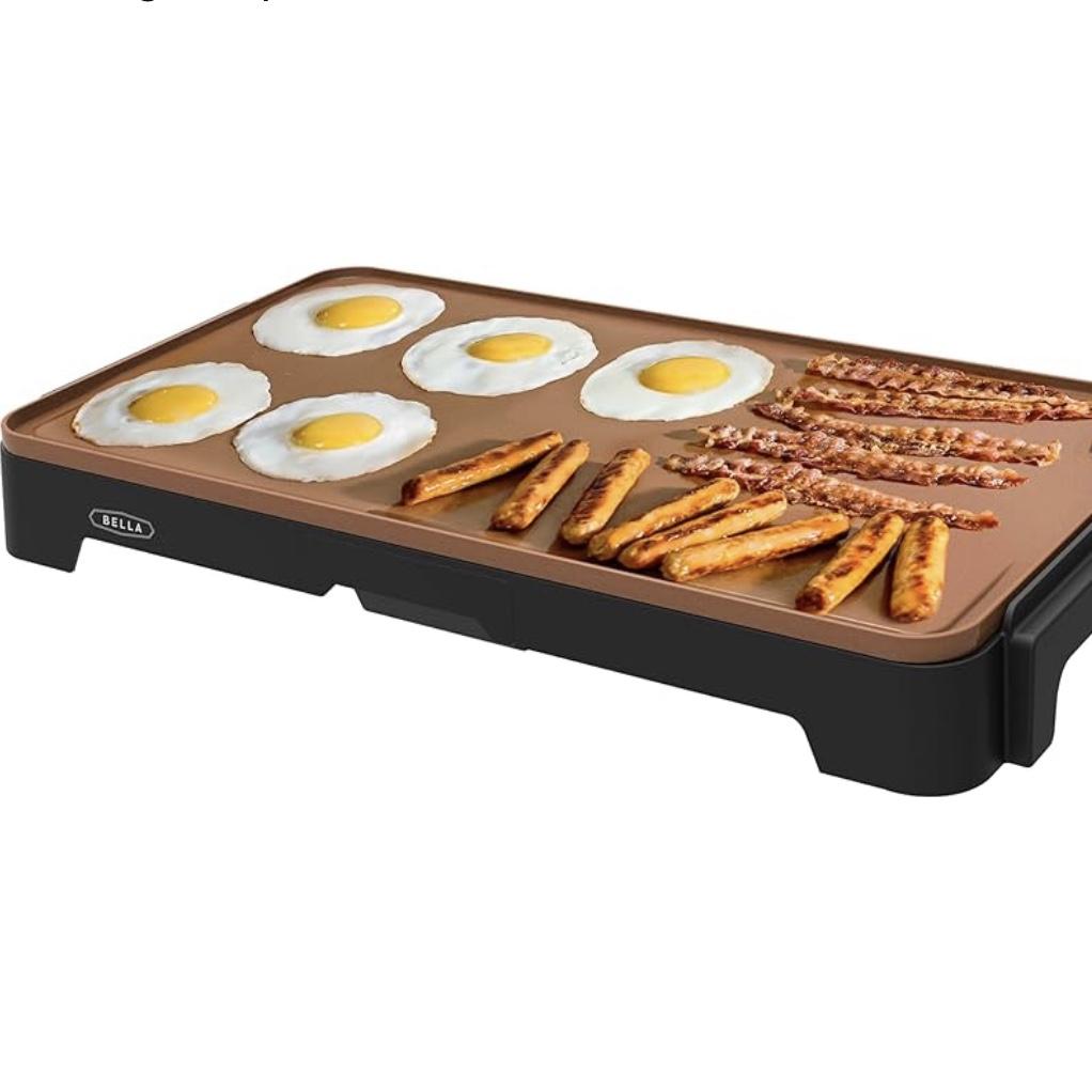 BELLA XL Electric Ceramic Titanium Griddle, Make 15 Eggs At Once, Healthy-Eco Non-stick Coating, Hassle-Free Clean Up, Large Submersible Cooking Surface, 12" x 22", Copper/Black