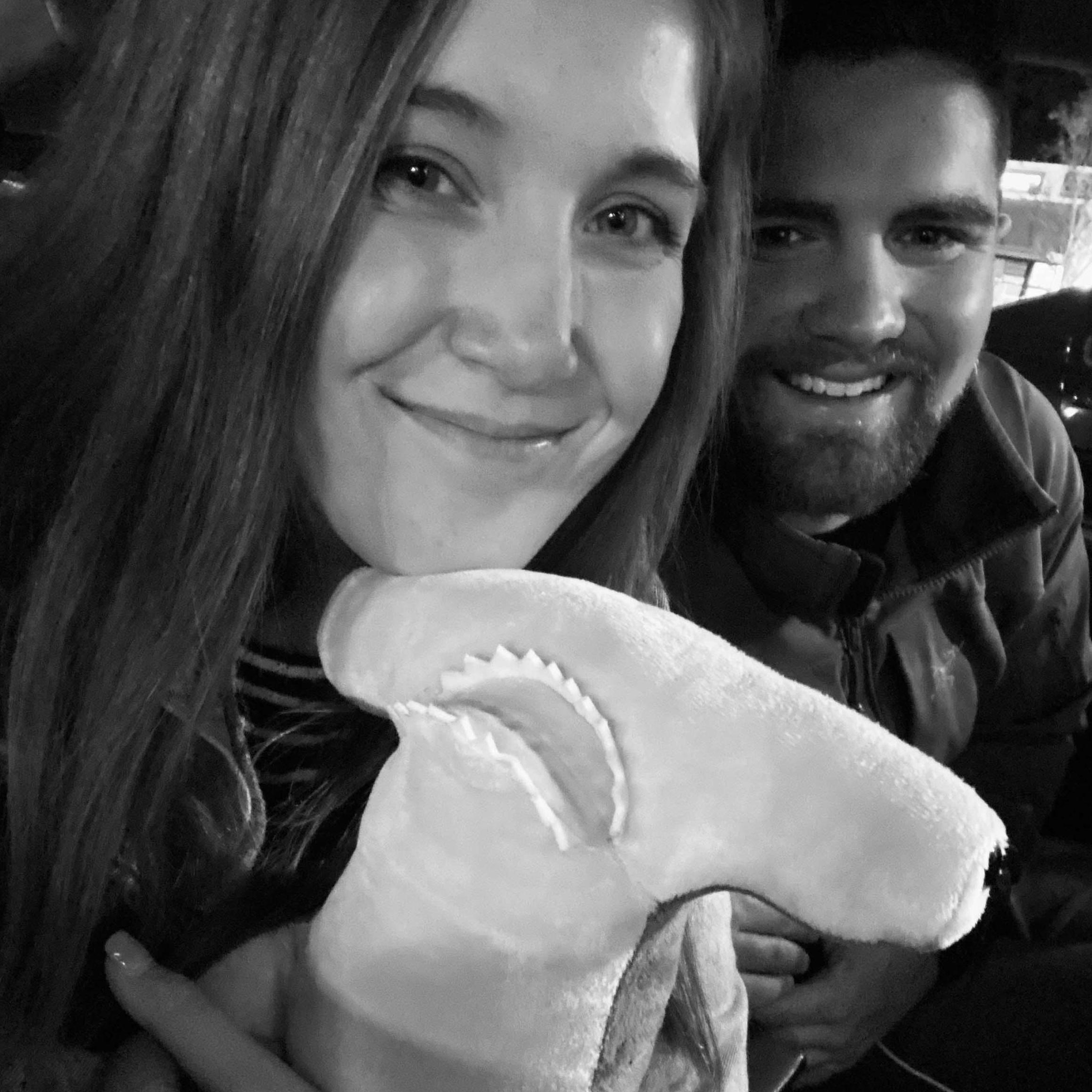 Josh surprised me with tickets to Georgia Aquarium with friends waiting at the entrance and then bought me this shark stuffed animal (: