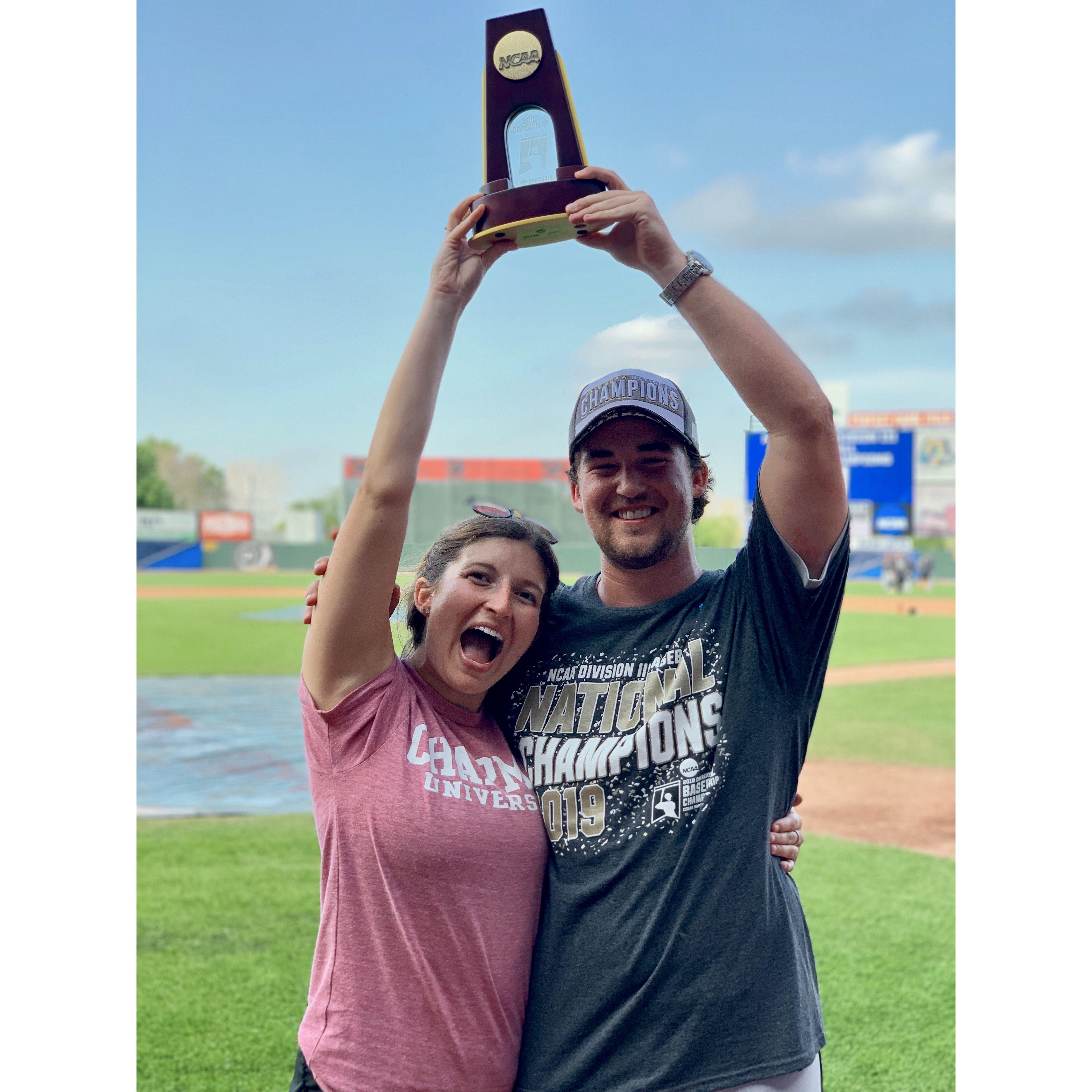 Carly surprised Tyler in Cedar Rapids, Iowa at the College World Series hours before the Chapman Panthers took home the title