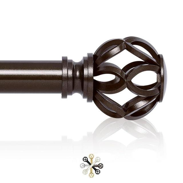 TVWOO Bronze Curtain Rods for Windows 66 to 120 Inch,1 Inch Adjustable Long Curtain Rod,Heavy Duty Curtain Rods,Decorative Twist Cage Finials Curtain Rods,Single Window Curtain Rods Set 36-120",Brown