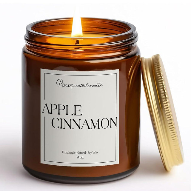 Putart Cinnamon Apple Scented Candles for Home, Natural Soy Wax Aromatherapy Candle Gifts for Men & Women, Highly Scented & Long Lasting Non Toxic Jar Candle for Stress Relief (9oz)