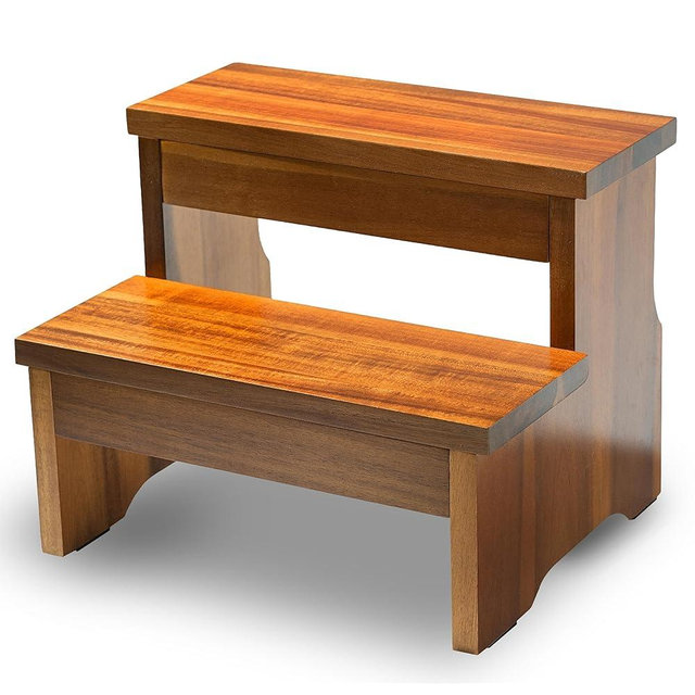 FANATU Wooden Two Step Stool, Heavy Duty 2-Step Ladder for Adults & Kids, Supports up to 450lbs for Kitchen, Bathroom or Bedside Use (Acacia Wood)