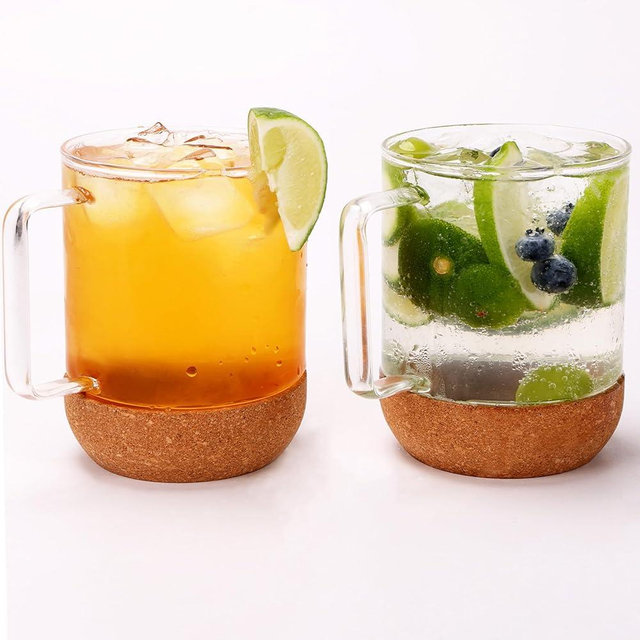 Lyeasw Glass Coffee Mugs Set of 2, 16 oz Clear Coffee Cups with Detachable Cork Bottom, Glass Mugs with Handles, Glass Coffee Cups for Latte Espresso Tea