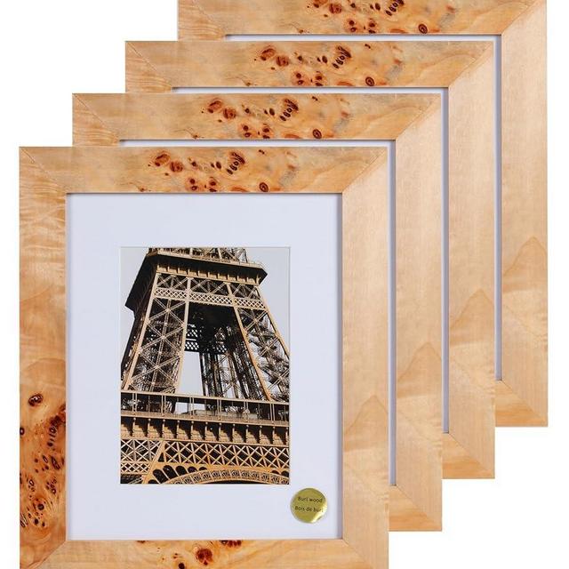 (Set Of 4) 8X10 Burl Wood Picture Frames Matted To 5X7-NATURAL FINISH Picture Frames for Family Photos - Elegant Wallhung and Tabletop Decor in Bulk, Perfect for Preserving Precious Moments at Home