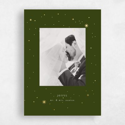 Darkest Olive, Green Holiday Card - Starlight Portrait Foil