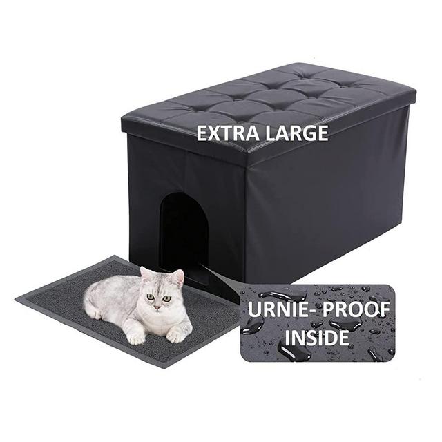 MEEXPAWS cat Litter Box Enclosure Furniture Hidden, Cat washroom Bench Storage Cabinet | Extra Large | Dog Proof | Waterproof Inside/Easy Clean | Easy Assembly | Odor Control |