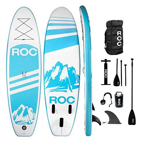 Roc Inflatable Stand Up Paddle Boards W Free Premium SUP Accessories & Backpack, Non-Slip Deck Bonus Waterproof Bag, Leash, Paddle and Hand Pump Youth & Adult