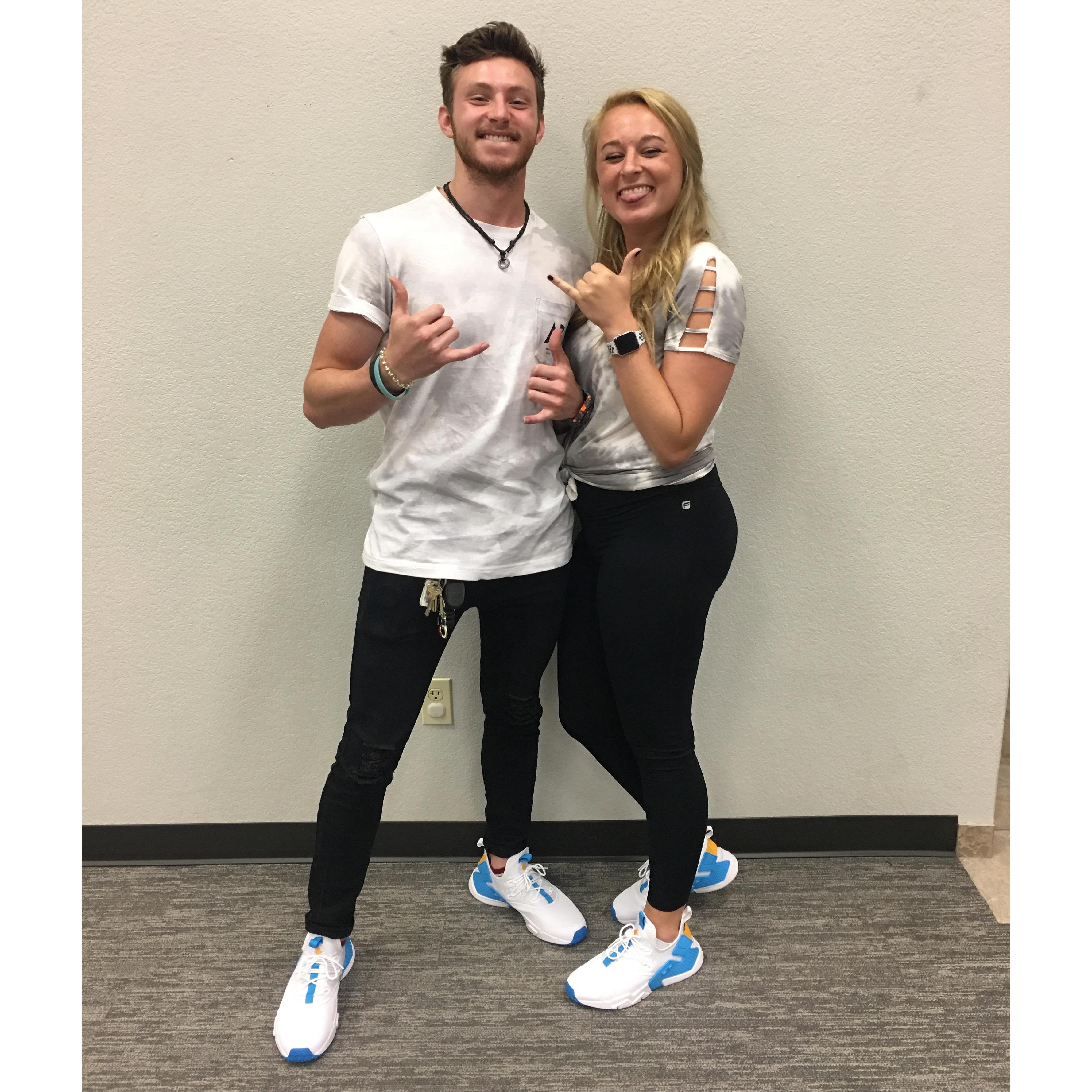 the very first time that we matched outfits. we have many pairs of matching tennis shoes.
